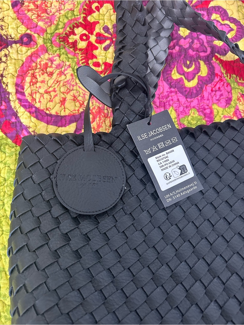 Ilse Jacobsen Black Woven Tote with Braided Handles